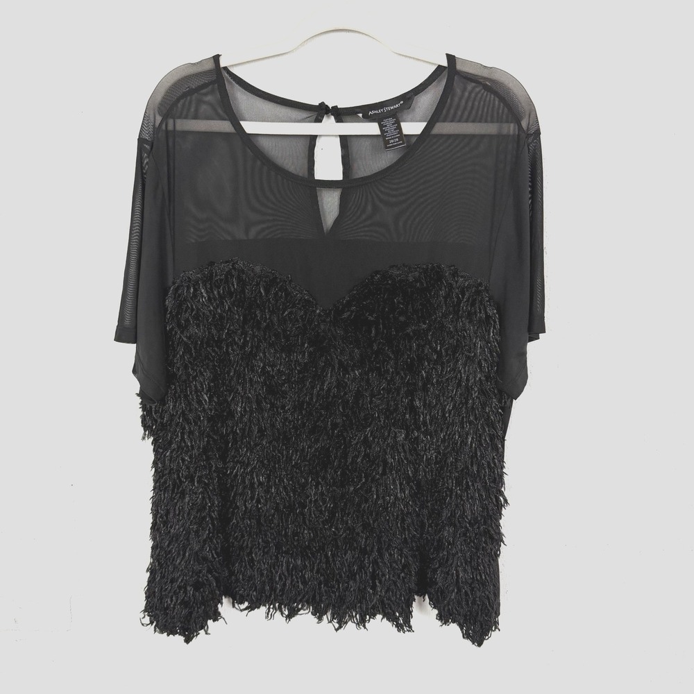 Ashley Stewart Feather Top Plus Size 26/28 Sheer Maximalist Sexy Evening Glam